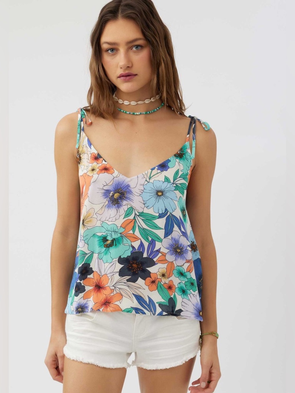 O’Neill Floral Tie Strap Tank Top Small Boho Beach Cami 100% Viscose